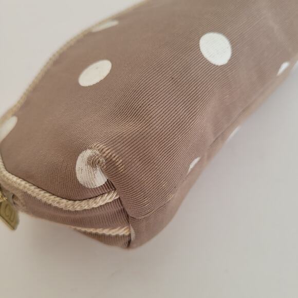 Christian Dior Vintage Beige Whit Cosmetic Bag Make Up Zip Pouch Polka Dot Small - Picture 9 of 12
